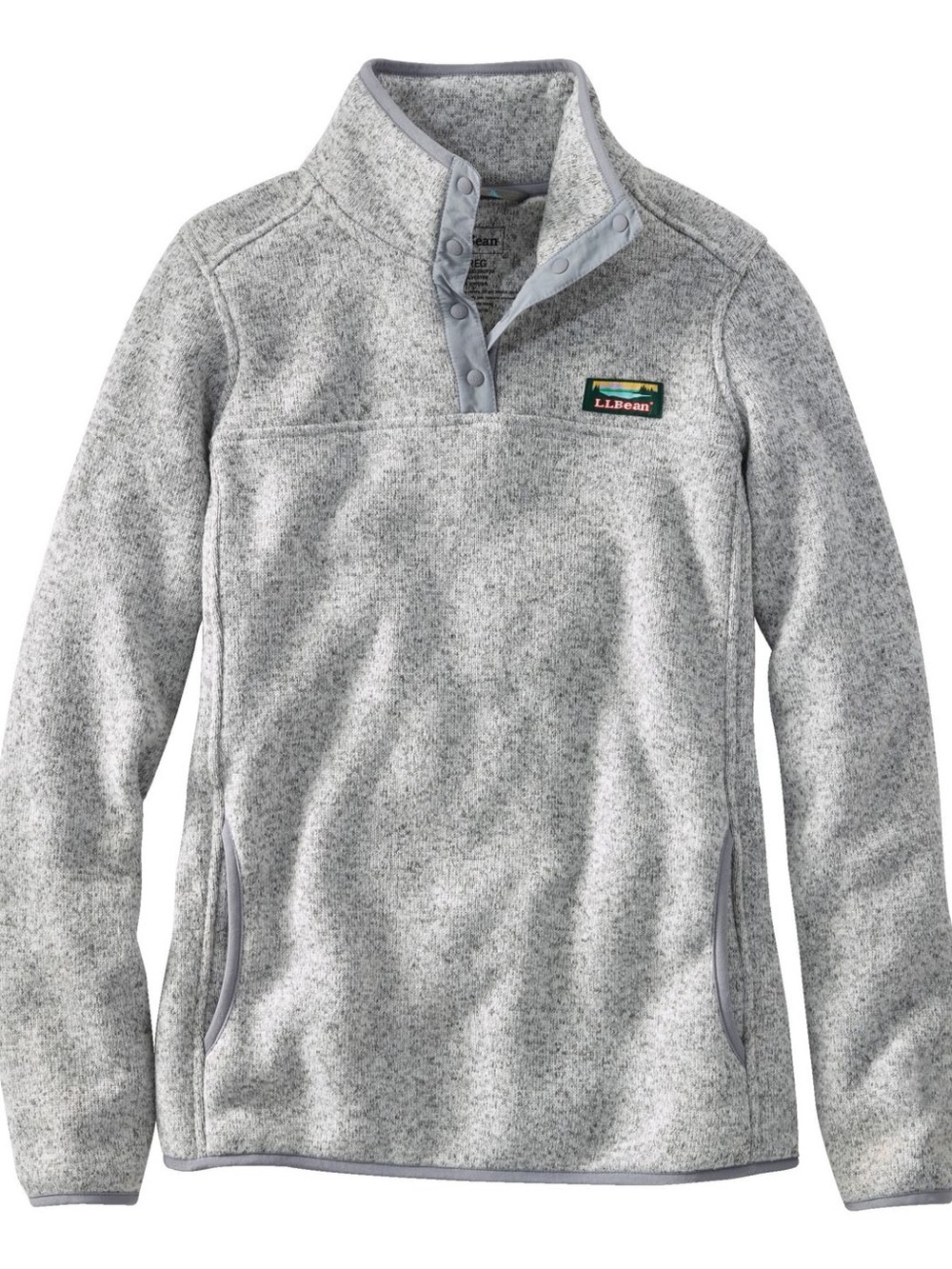 L.L. Bean Women’s Pewter Heather Snap-Front Fleece Pullover Sweater Size Medium